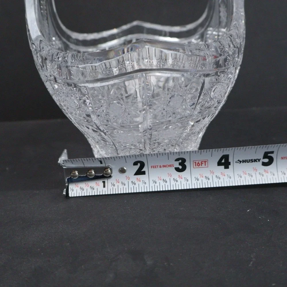 VTG Crystal Oval Basket Clear Glass Dish Bowl Handle Queens Lace Design
